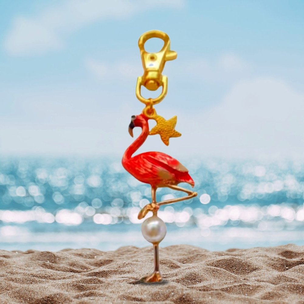 South Beach Pink Flamingo Purse Tag/ Keychain